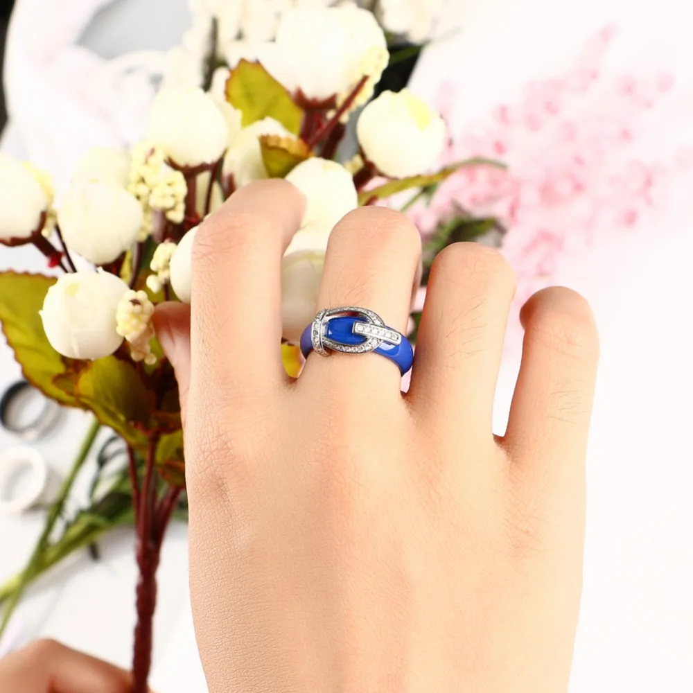 6mm New Princess Crystal Ring Crown Zircon Blue Pink Ceramic Engagement Rings For Women Girls Bride Wedding Fashion Jewelry Gift