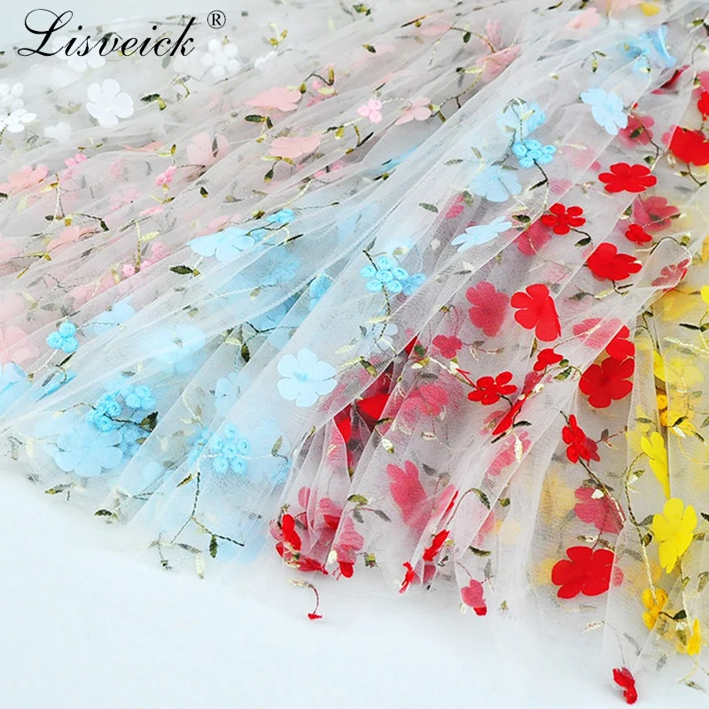 NEW 1yard Elegance 3D Flower Embroidered Tulle Lace Fabric Applique Fabrics French Chiffon Lace DIY dress skirt Clothing Fabric