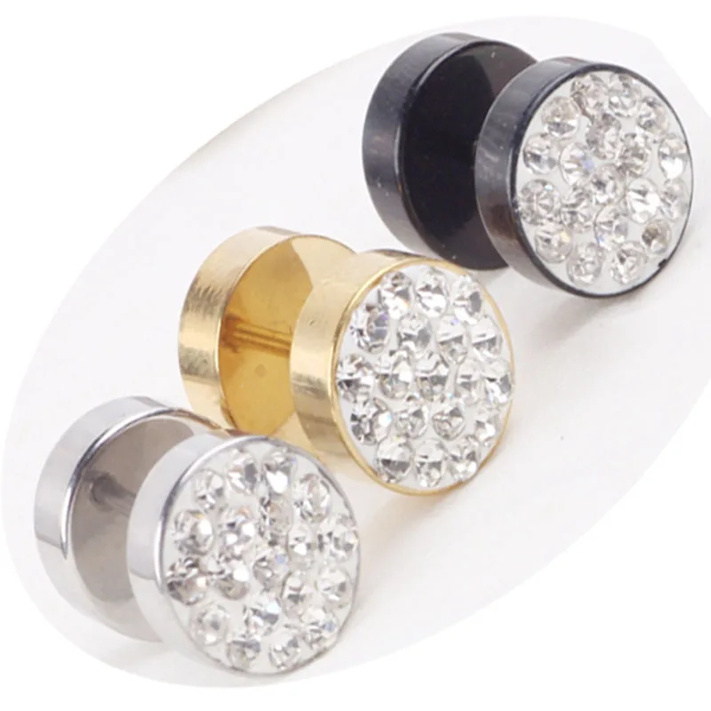 FishSheep New Fashion Round Shine Stainless Steel Austrian Zircon Earrings Diameter Stud Earring For Men Women Design Jewelry