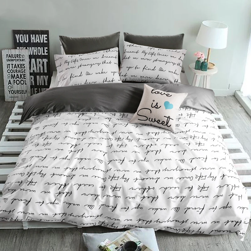 

Russia Family Bedding Set Custom Europe Israel Queen Double King Duvet Cover Set Bed Linen Set White Black BedClothes Letter