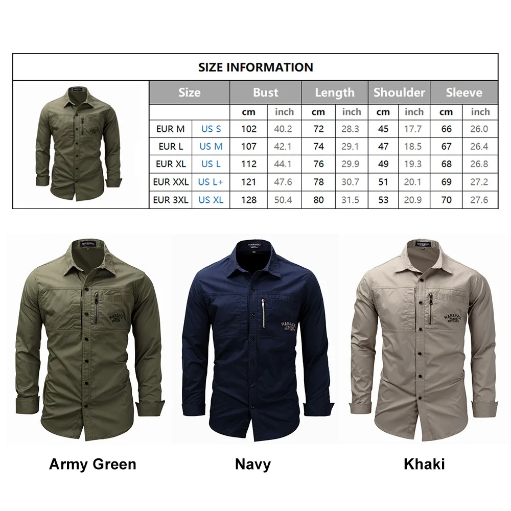 Fashion Mens Shirts 2021 Casual Slim Fit 100% Cotton Koszula Long Sleeves Military Men Zip Shirt Camisa Masculina Para Hombre