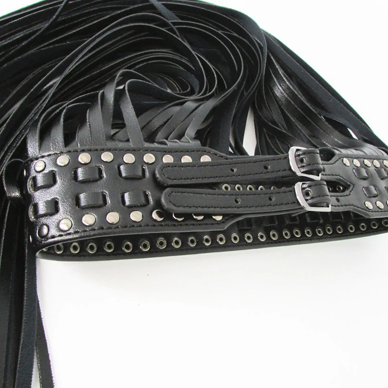 

(5pc/lot) BG-006 Classy Long Fringe festival Designer Belts Black Leather belt for Women Long Tassels Sexy Studs Corset belt