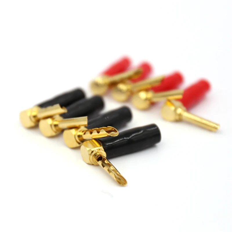 8x Gold Plated L-Type 90 Degree Screw Lock BFA Banana Connectors Adapter Plug