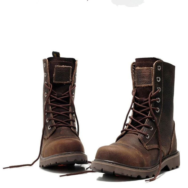 Salle de bain T! Bottes de moto mi-mollet en cuir véritable pour hommes, chaussures de sécurité au travail, Parker rond, bottes d\'équitation,