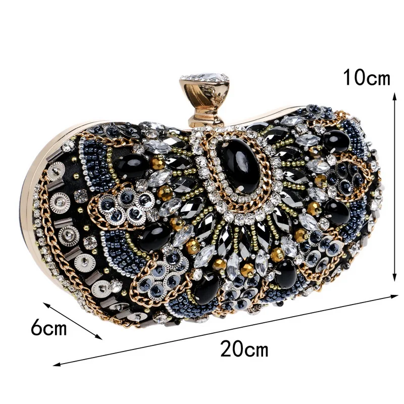 SEKUSA Hot Sale Small Beaded Clutch Purse Elegant Black Evening Bags Wedding Party Clutch Handbag Metal Chain Shoulder Bags