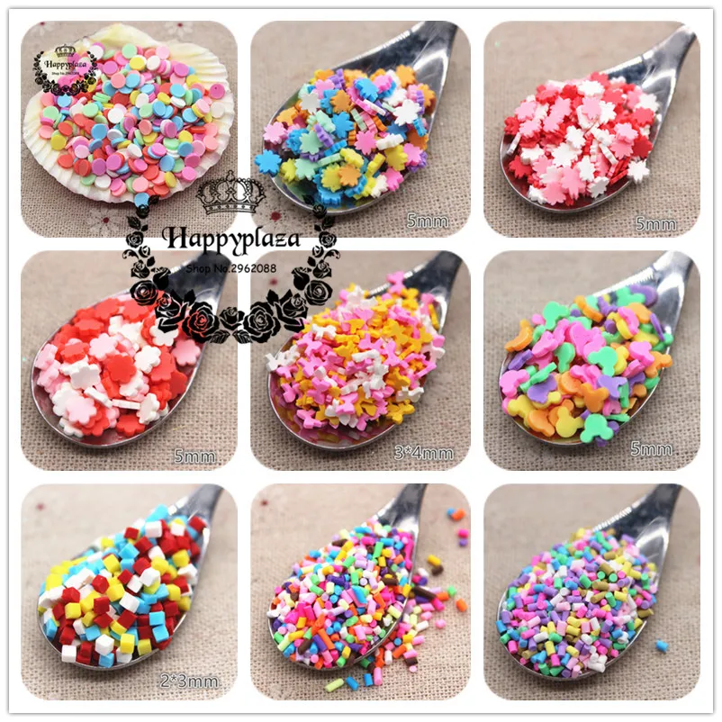 30g Mix Colors Polymer Clay Heart/Star/Flower/Bow/Snowflake/Round/Dice Slice/Granular for Phone Case/Bread Crumbs DIY