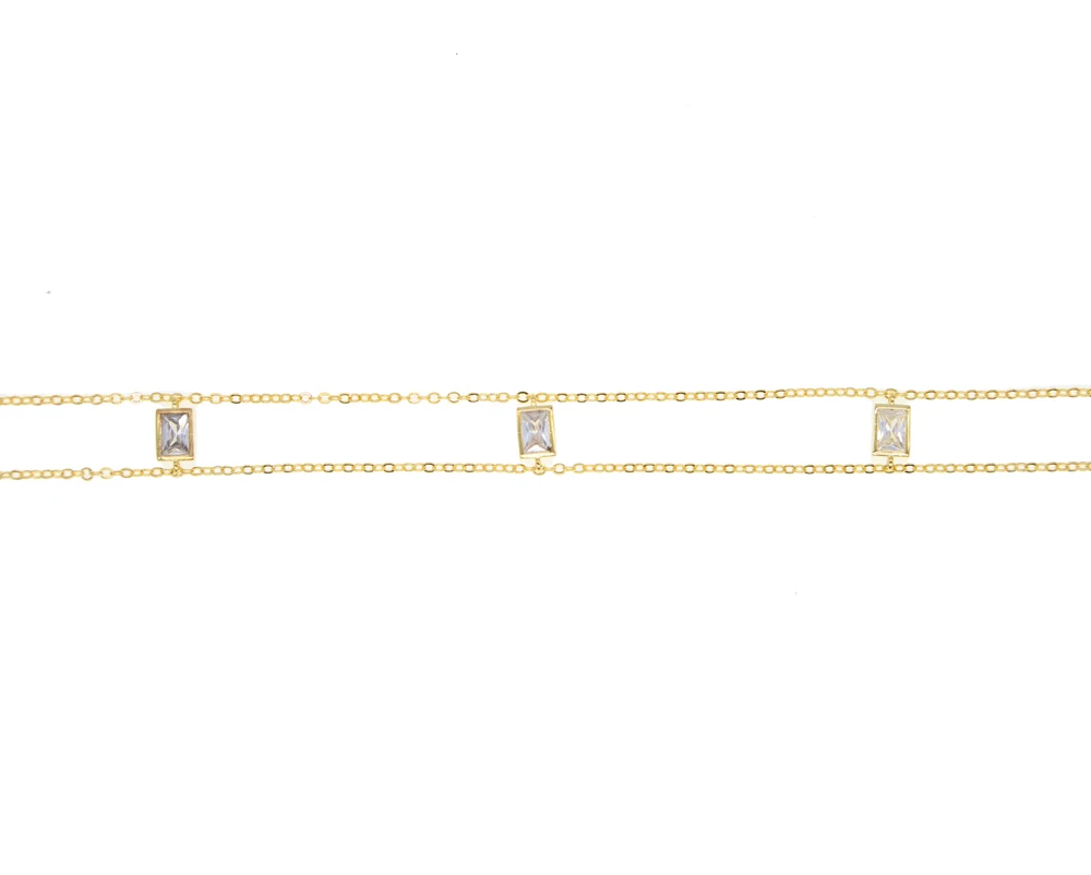 2021 new arrive AAA clear rectangle cubic zirconia short chain 33+7cm choker chocker cz double chain necklace