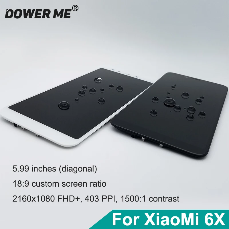 Dower Me LCD Display Digitizer Touch Screen Assembly With Front Frame For Xiaomi 6X Mi6x 5.99'' Inch Black White