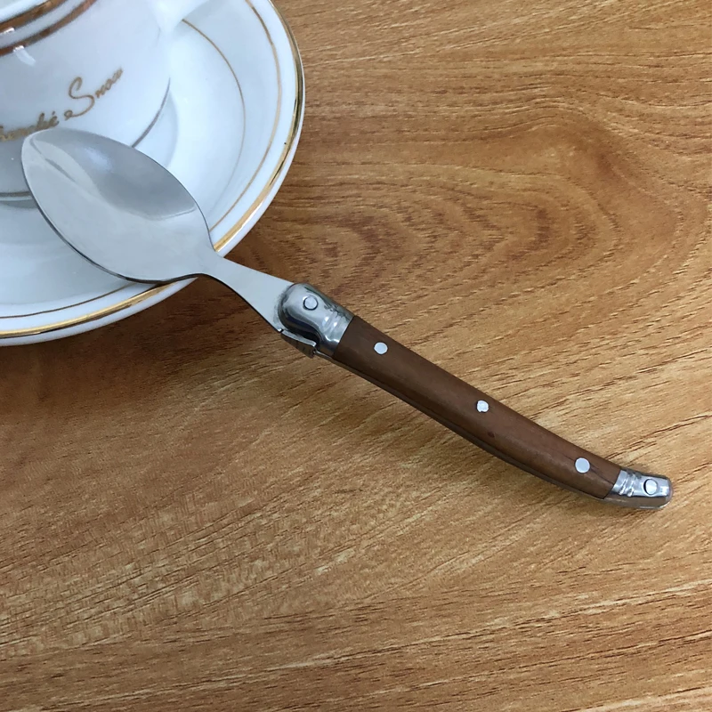 6\'\' Laguiole Teaspoon Stainless Steel Mini Coffee Dessert Tea Spoons Set Wood Handle Japanese Dinnerware Cutlery  6/10/12pcs