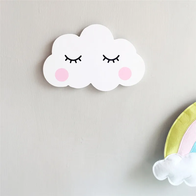 Cute Wooden 3D Cloud Moon Ornaments Wall Sticker Baby Kids Room Wall Decoration Sweet Dream Wood Wall Decal Nursery Decor Prop