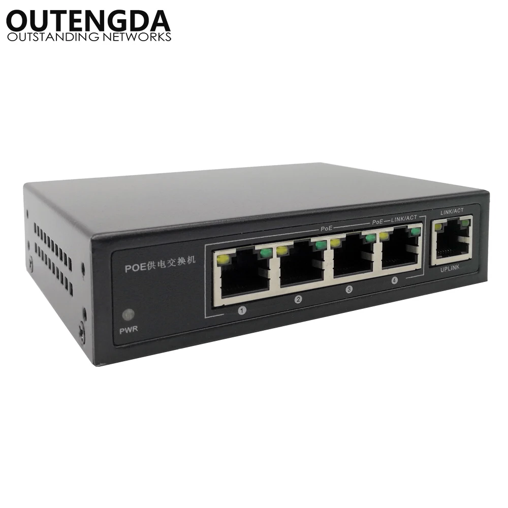 OUTENGDA 5 Ports 4 PoE Injector 24v Power Over Ethernet Switch 4,5+/7,8-, Power Adapter max120W optional