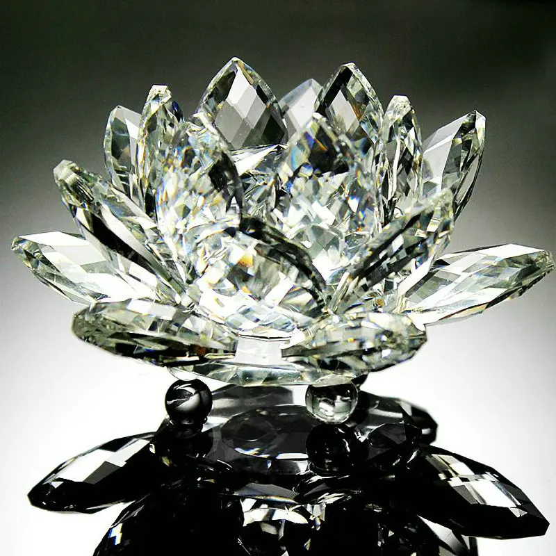 Clear Pure Holy 10cm Crystal Lotus Flower Quartz Glass Religious Souvenirs Home Decoration