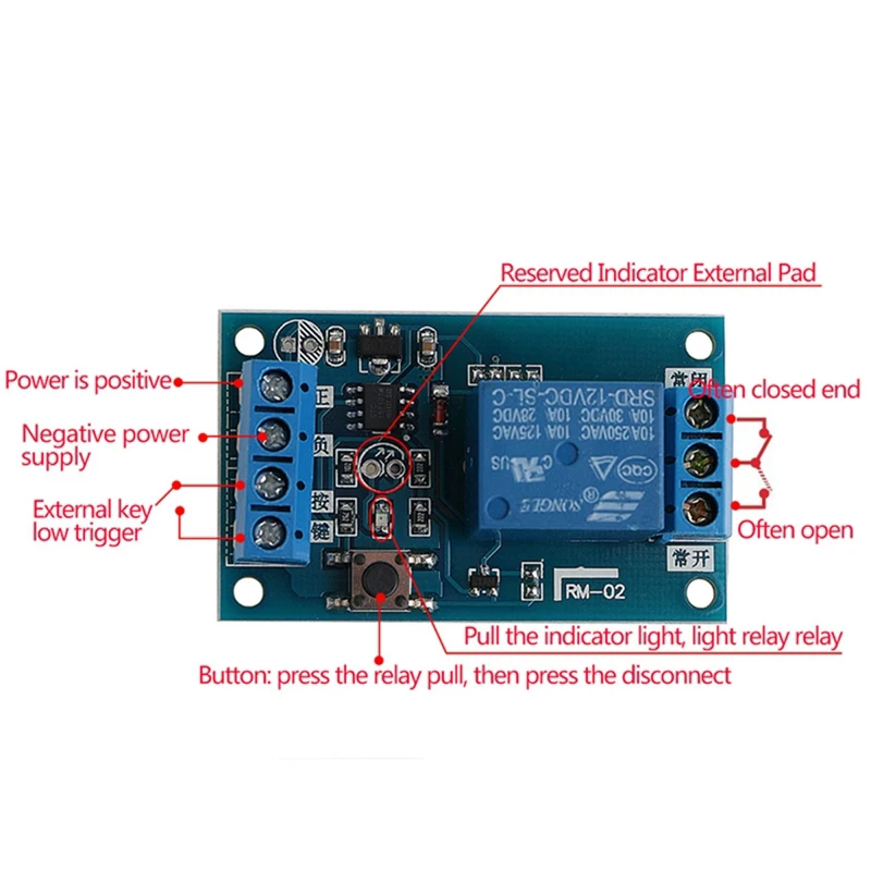 Module de relais Bistable Module de relais à bouton unique 5 V/12 V Modification de voiture à une clé interrupteur de Modification de voiture auto-bloquant Start-Stop