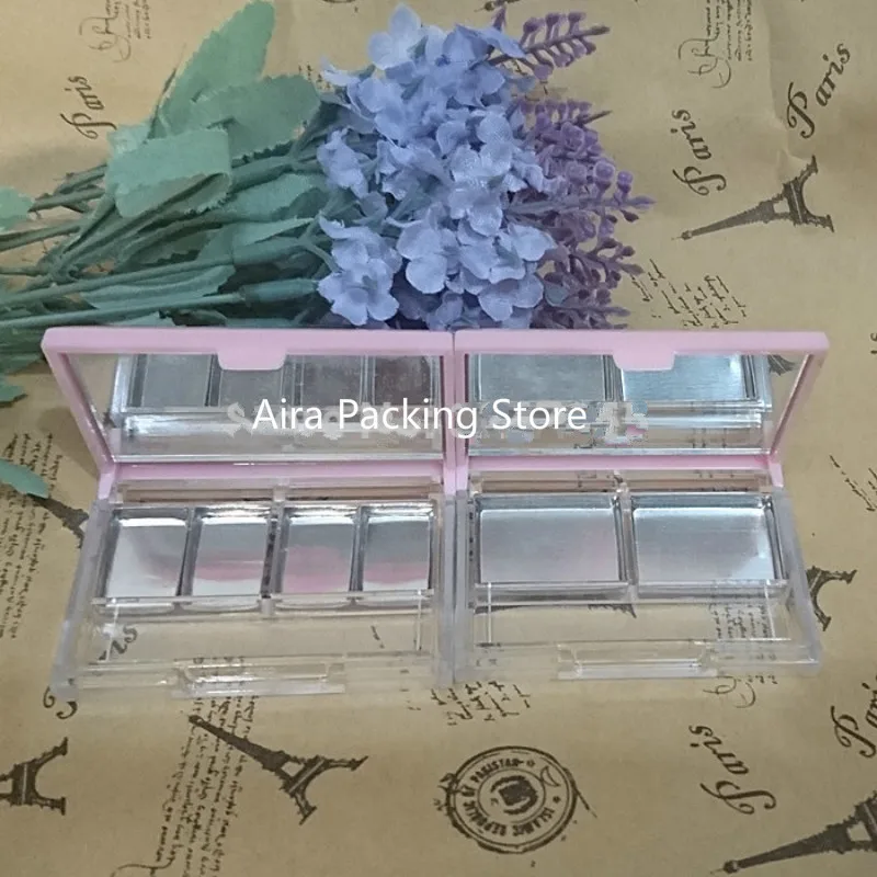 40pcs Empty Cosmetic Eyeshadow Powder Case n Mirror, Plastic Square Pink Blusher Container, Cosmetic Refillable Subpackage