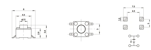 100Pcs 4.5x4.5x4.5 mm mini Push Press Button SMD Tactile Tact Switch Taster Druckschalter