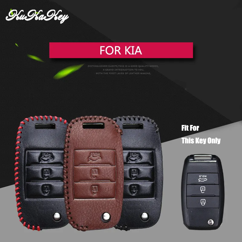 Genuine Leather Car Key Cover Case For Kia Ceed Cerato Optima Rio 3 K2 Soul Sportage 3 2017 Picanto 3 Buttons Key Shell Holder