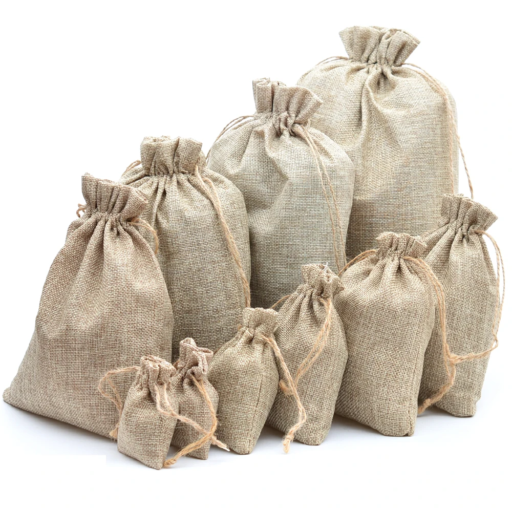 20x30cm Large Flax Jute Drawstring Package Bags for Storage Shoes Scarf Clothes Sock Dress Packaging Bag Wholesale 100pcs