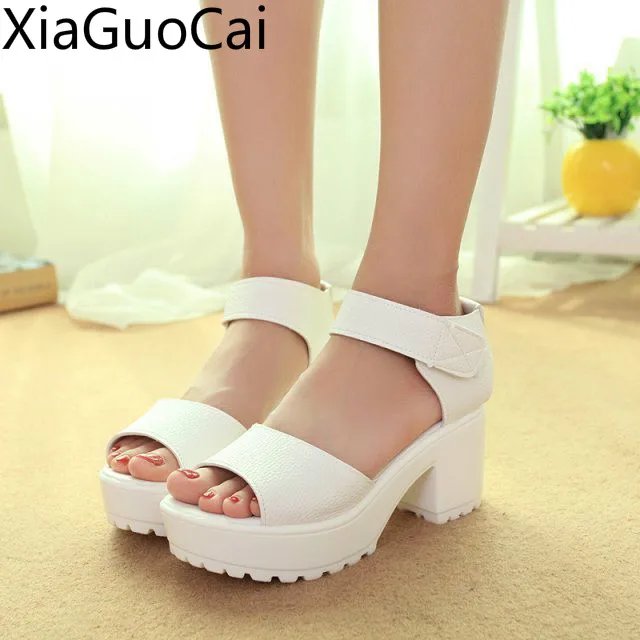 Summer High Quality Women\'s Summer Sandals Korean Solid Color High Heels Sandals Fish Mouth Fashion Female Sandals