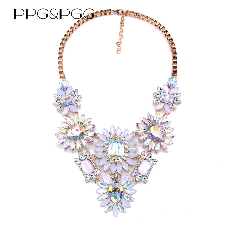 Boho Statement Choker Necklace Women Luxury Crystal Acrylic Flowers Pendants Necklaces Indian Maxi Chunky Large Collar Necklace