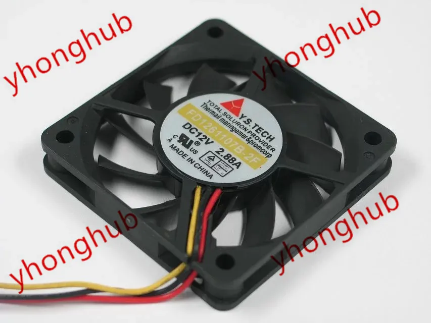 

Y.S.TECH FD1261107B-2F DC 12V 2.88A 3-Wire 60x60x10mm Server Cooling Fan