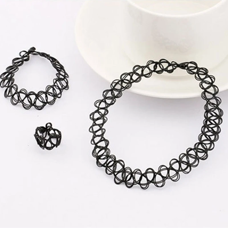 1 Set Summer Style Collares Women Girls Vintage Stretch Tattoo Choker Necklace Set Retro Gothic Punk Adjustable Stretchy Trinket