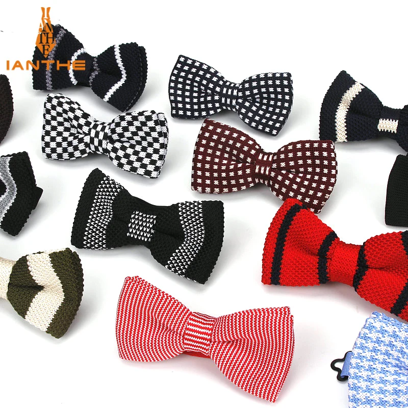 

2018 New Men Neck Ties Tuxedo Knitted Plaid Bowtie Bow Tie Thick Double Deck Pre Tied Adjustable Knitting Casual Brand Knit Ties