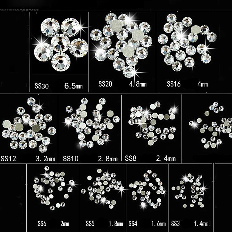 

YanRuo New 2000NOHF All Sizes Shiny Crystal Clear Non Hotfix Flatback Beauty Accessories Glass Rhinestones Nail Art Decorations