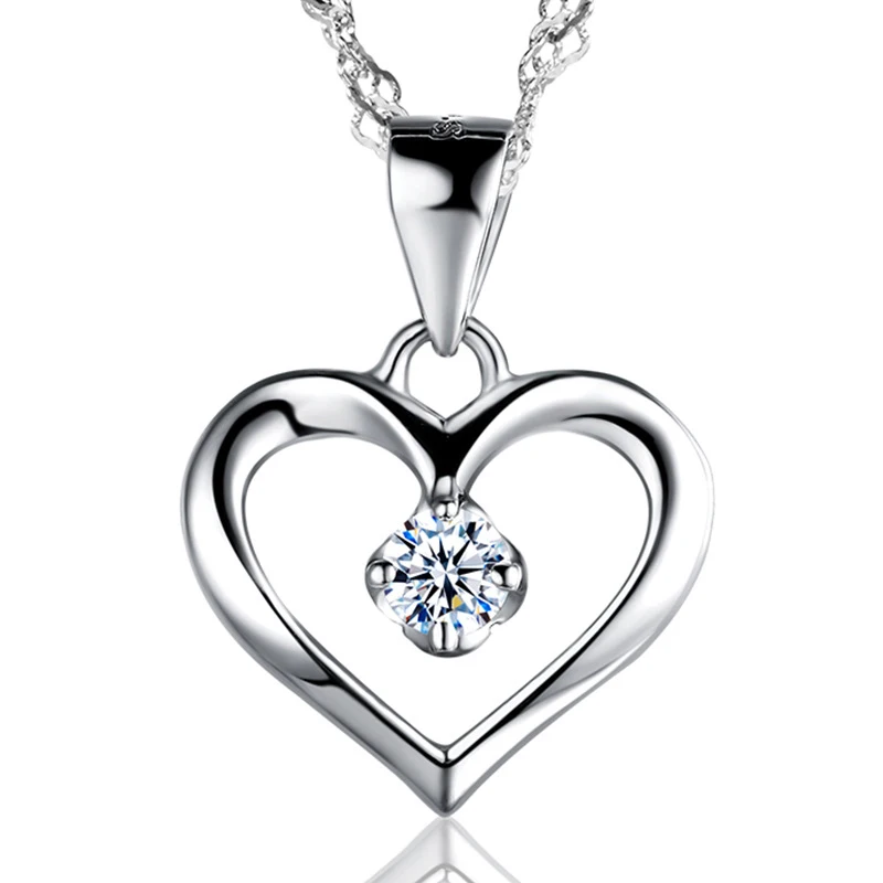 

Elegant 925 Sterling Silver Cubic Zirconia CZ Hollow Heart Pendant Necklace Colllar Women Wedding Anniversary Jewelry