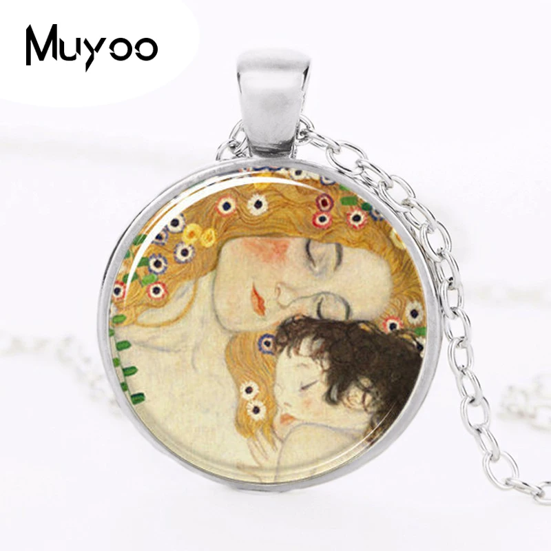 Mother and Child by Gustav Klimt Necklace Fashion Art Pendant Bronze Vintage Necklace Women Jewelry Best Friend Gift HZ1