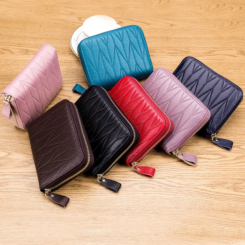 RFid Credit Card Holder Women Id Wallet Female Zipper Genuine Leather Fashion Coins Small Purs Porte Carte Card Case Luxury
