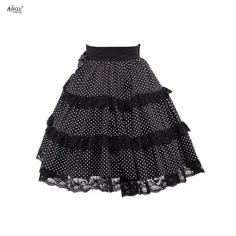 Free Shipping Ainclu Womens XS-XXL Fantastic Black Classic Ruffles Cotton A-line Lolita Skirt With Lace/Bow for Casual,Party