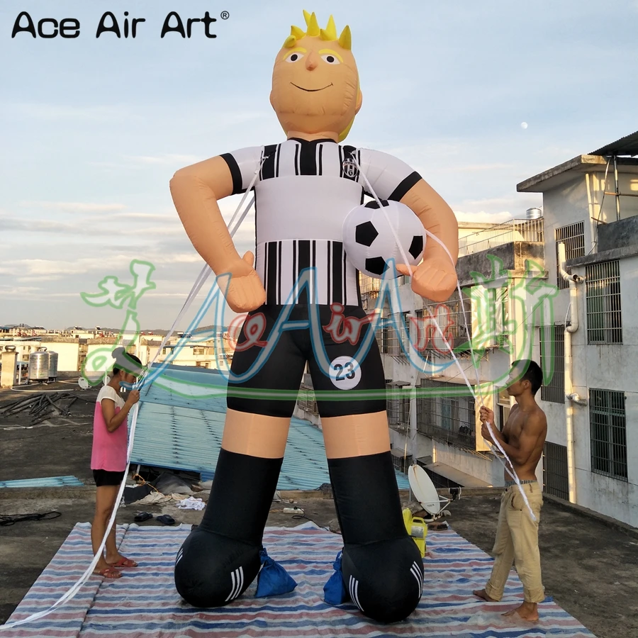 3m H Sports Athletes Model Inflatable Soccer Player Sports Man with A Football in Arms Standing for Sale