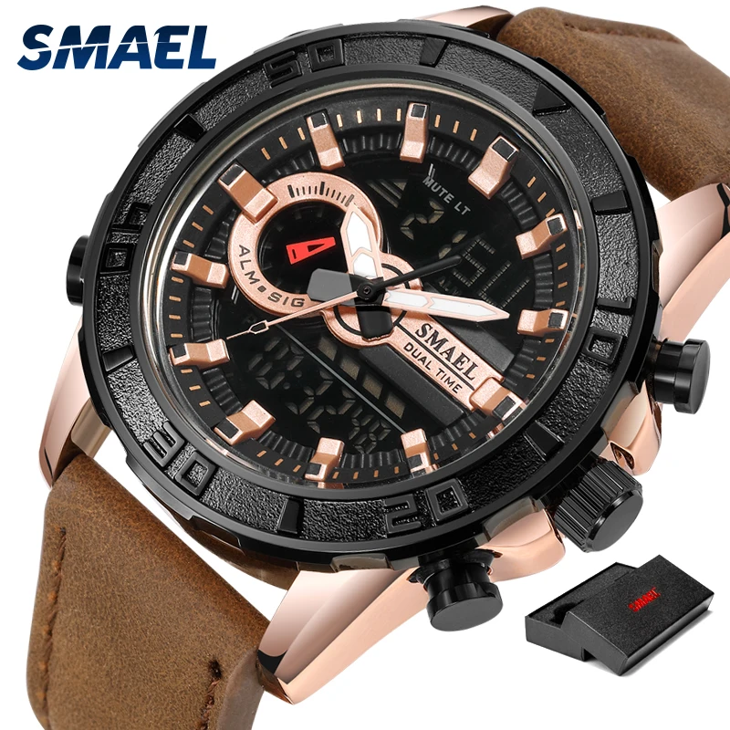 SMAEL Military Men Sport Watches Fashion Quartz Clock 30M Waterproof stopwatch Relogio Masculino SL-1411 Leather LDE Wristwatch