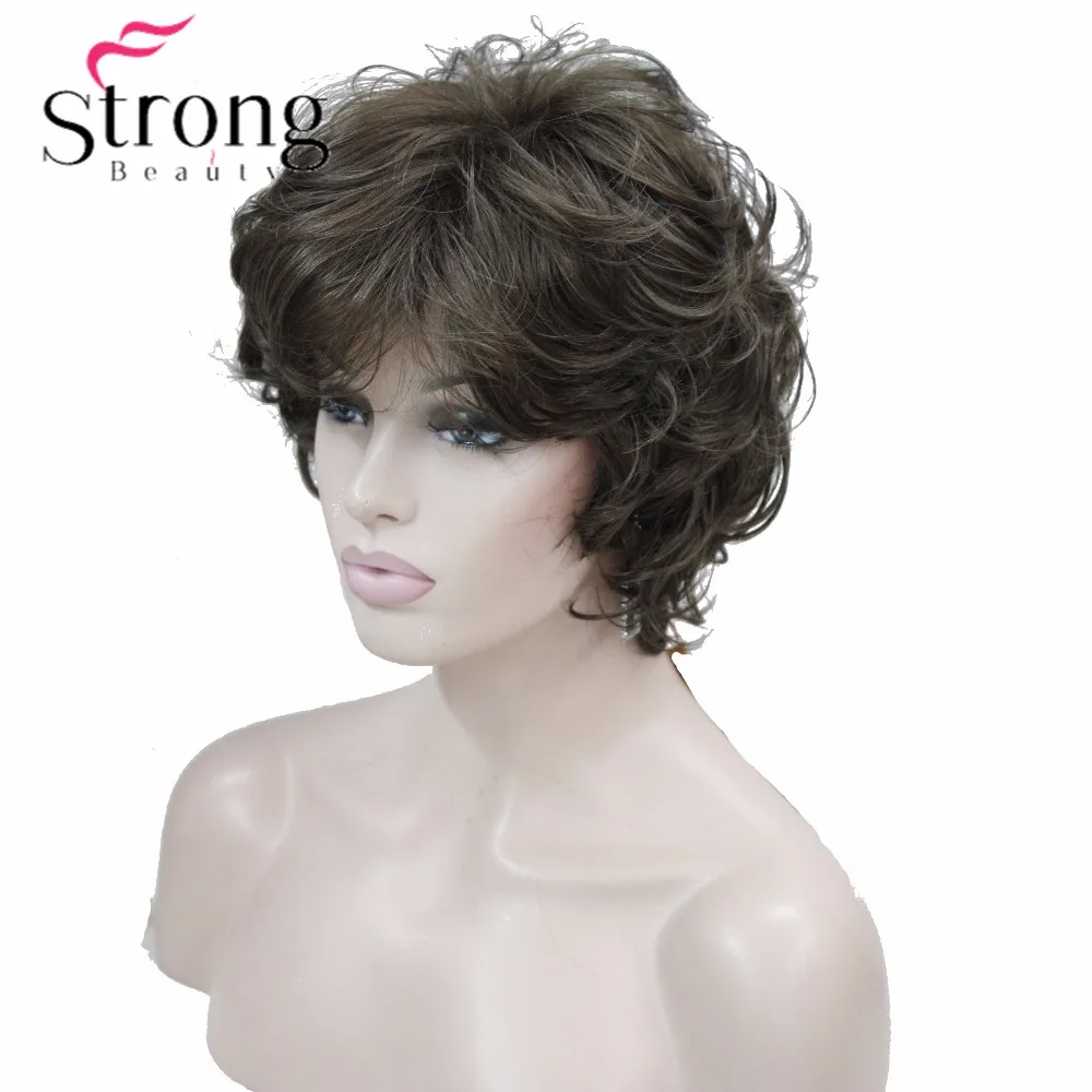 StrongBeauty Short Wavy Soft Classic Cap Full Synthetic Wig Brown Women\'s Wigs COLOUR CHOICES