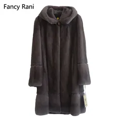 Fancy Rani Winter Genuine Mink Fur Coats For Women Natural Full Pelt Coat with Hood Fashion Overcoat Real Mink Fur Coat Hooded