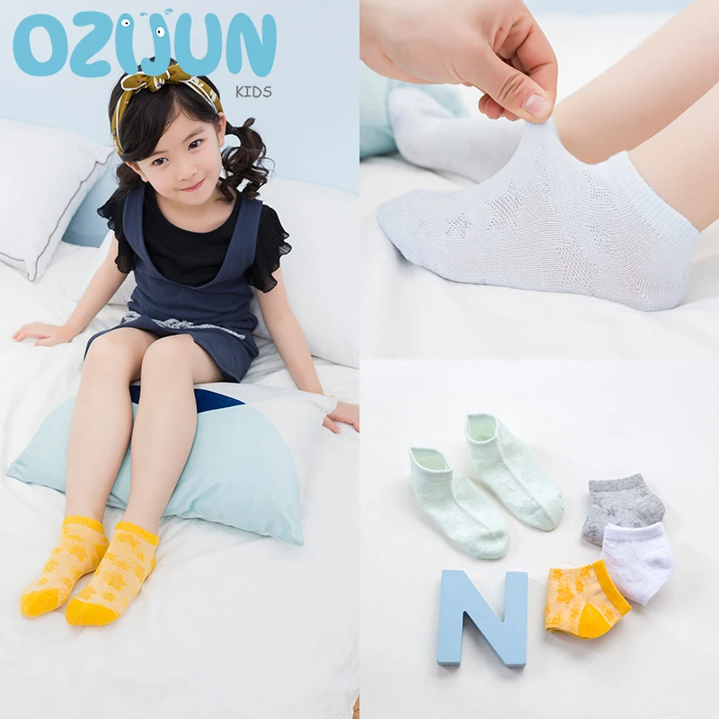 5 Pairs Socks Baby Boy's Girl's Summer Socks 2-3 3-5 5-8 Cotton Casual Mesh Socks Children Socks Star Jacquard Solid Color Short