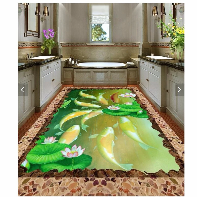 beibehang Custom Photo Floor 3D Wallpaper clear river stone Bathroom Floor Mural PVC Wallpaper Self-adhesive Floor Wallpaper-3d