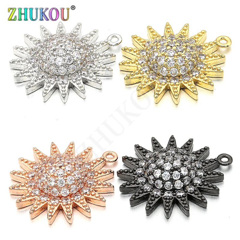 

18*20mm Brass Cubic Zirconia Flower Charms Pendants DIY Jewelry Findings Accessories, Hole: 1mm, Model: VD285