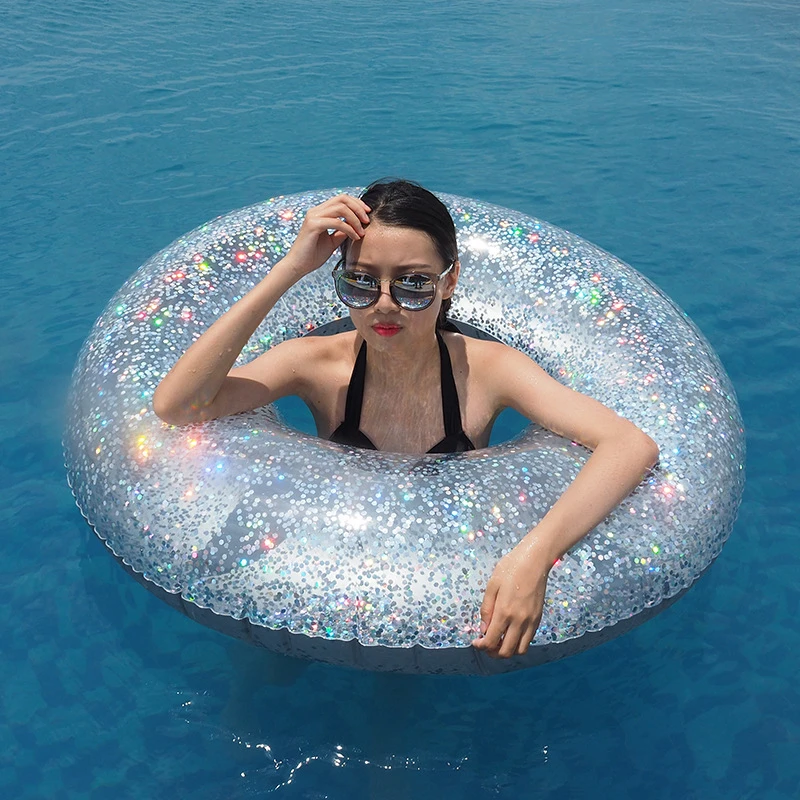 110 CM Giant Opblaasbare Zwemmen Ring Met Kleurrijke Glitters Binnen Voor Volwassenen 2018 Nieuwste Zomer Vrouwen Pool Float Water Speelgoed piscina