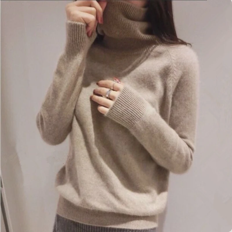 Gejas Ainyu autumn winter cashmere sweater female pullover high collar turtleneck sweater women solid color lady basic sweater
