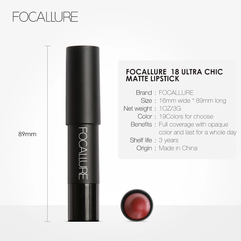 FOCALLURE-lápiz labial mate, resistente al agua, de larga duración, fácil de llevar, 19 colores