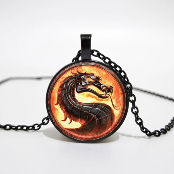 New Fashion Dragon Pendant Necklace Mortal Kombat Pendants Glass Dome Jewelry Necklace Pendant