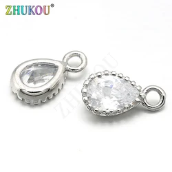 6*11mm Brass Cubic Zirconia Water Drop Charms Pendants Links, Hole: 1.5mm, Model: VD251