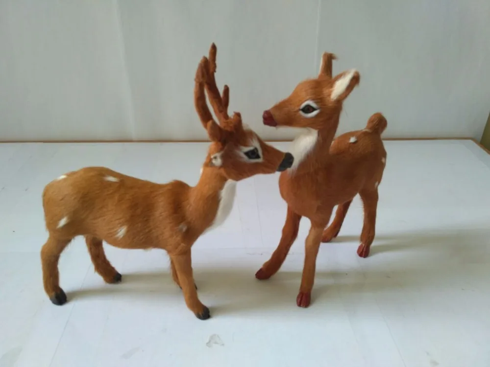 

simulation sika deer model,polyethylene&real furs couples love deers handicraft Figurines prop,home decoration toy gift a1833