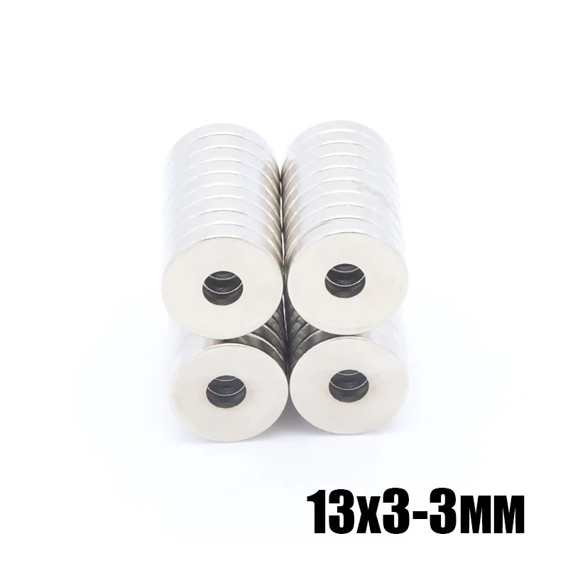 

100pcs 13x3-3mm Super Powerful Strong Bulk Small Ring NdFeB Neodymium Disc Magnets Dia 13mm x 3mm Hole 3mm N35 Rare Earth