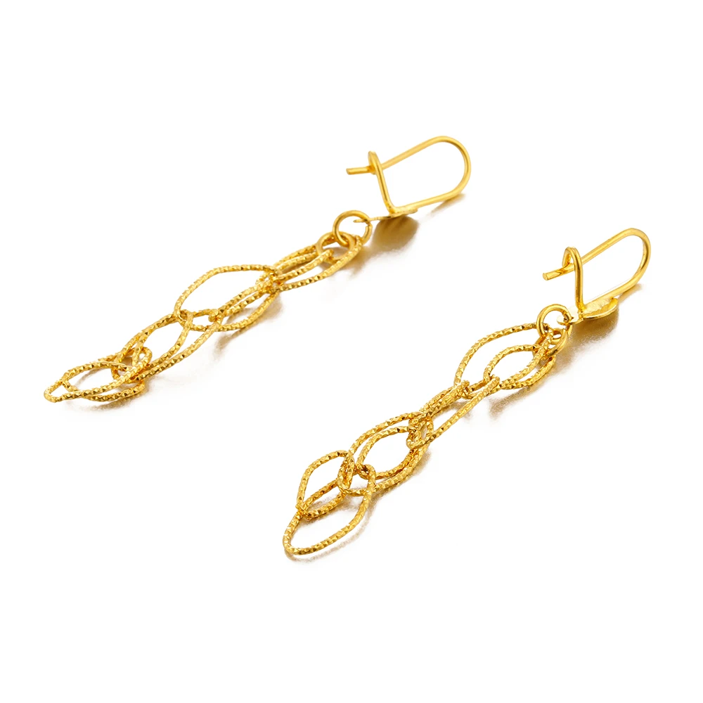 Ethlyn Jewelry Twisted Earrings Yellow Gold Color Arab Dubai Earring Dangle Jewelry for Women Daily Use E85