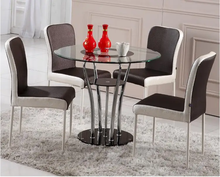 Tempered glass round table. Double round table. Small family dining table and chair