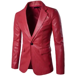 Fashionable pure color wholesale PU leather men's single one-button European size blazers dropshipping dance wedding top coat