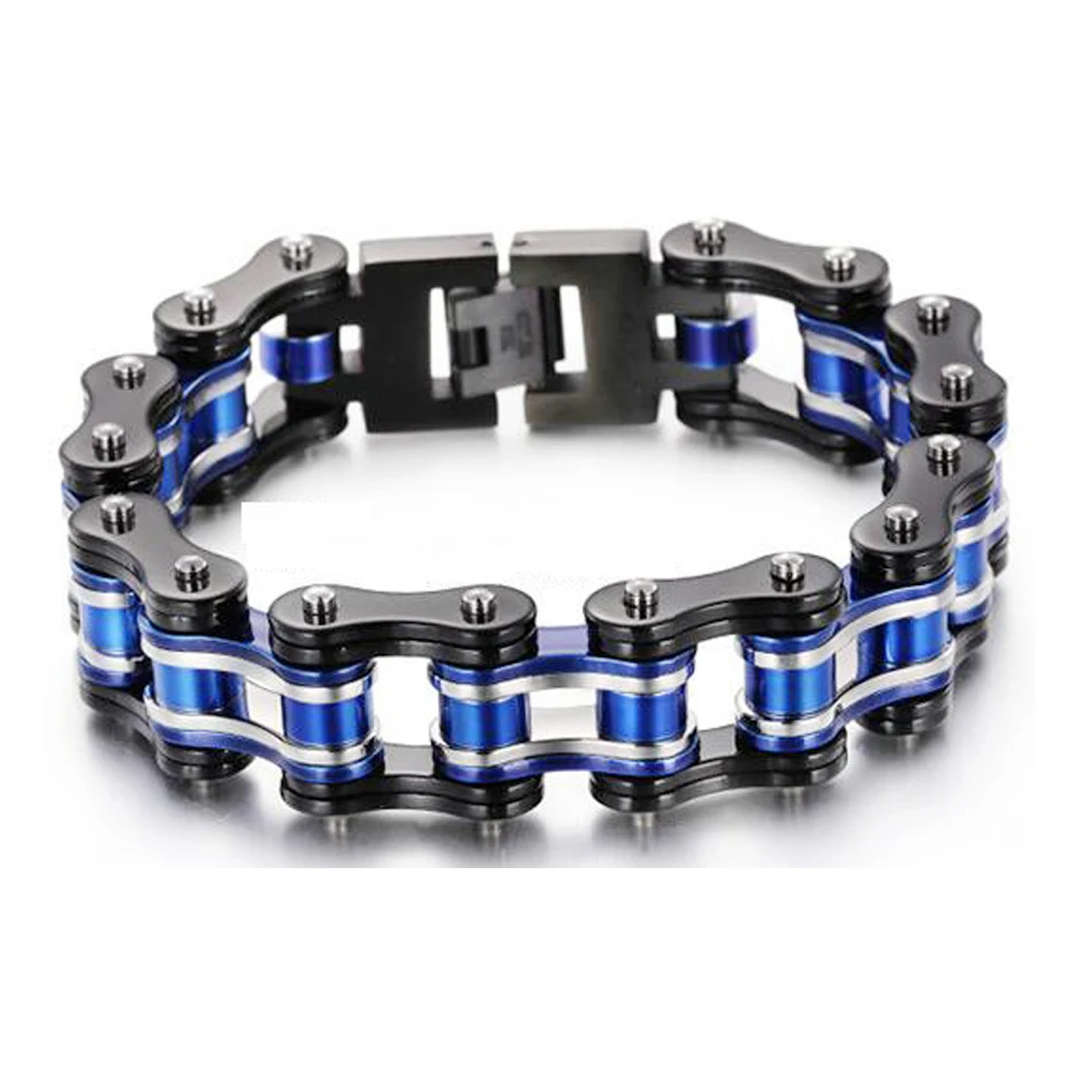 16mm Heavy Punk Stainless Steel Motorcycle Bike Bracelet Men Women Hiphop Orange Blue Green Bicycle Biker Chain Bangle Jewelry