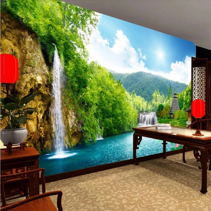 

Beibehang custom wallpaper 3D mural waterfall mountain lake living room bedroom Background wall photo wallpaper papel de parede